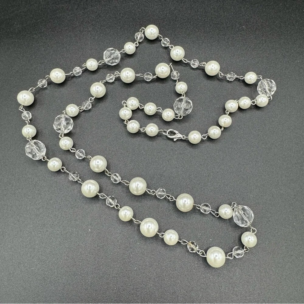 Retro Glass Bead and Crystal Necklace - Long Dainty Necklace